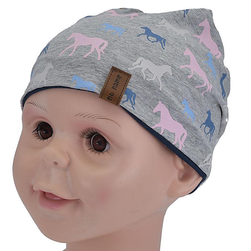 Baby Wendemütze 52-54 size Pferde grau